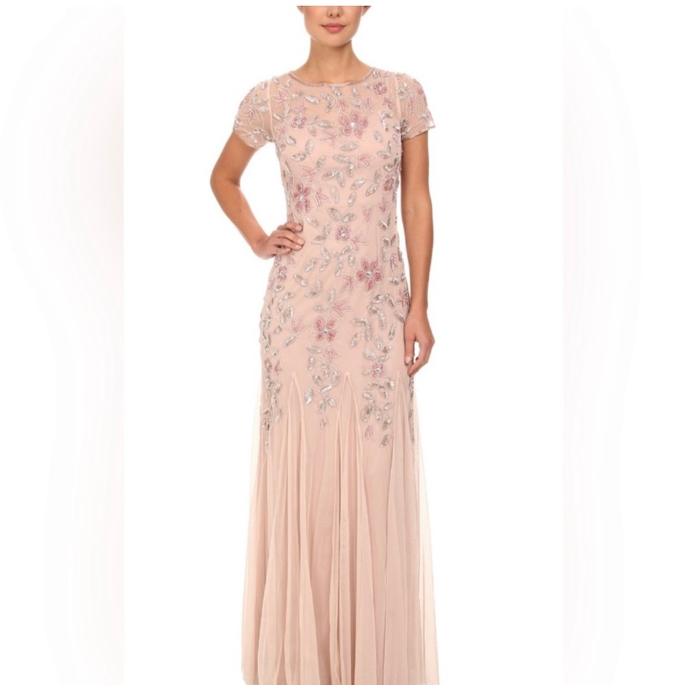 Adrianna Papell beaded godet gwn Mother of the Bride Bridesmaid size 6 Blush NWT